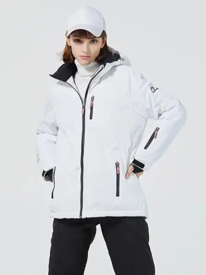 Solid White Insulated Ski Jacket with Detachable Hat