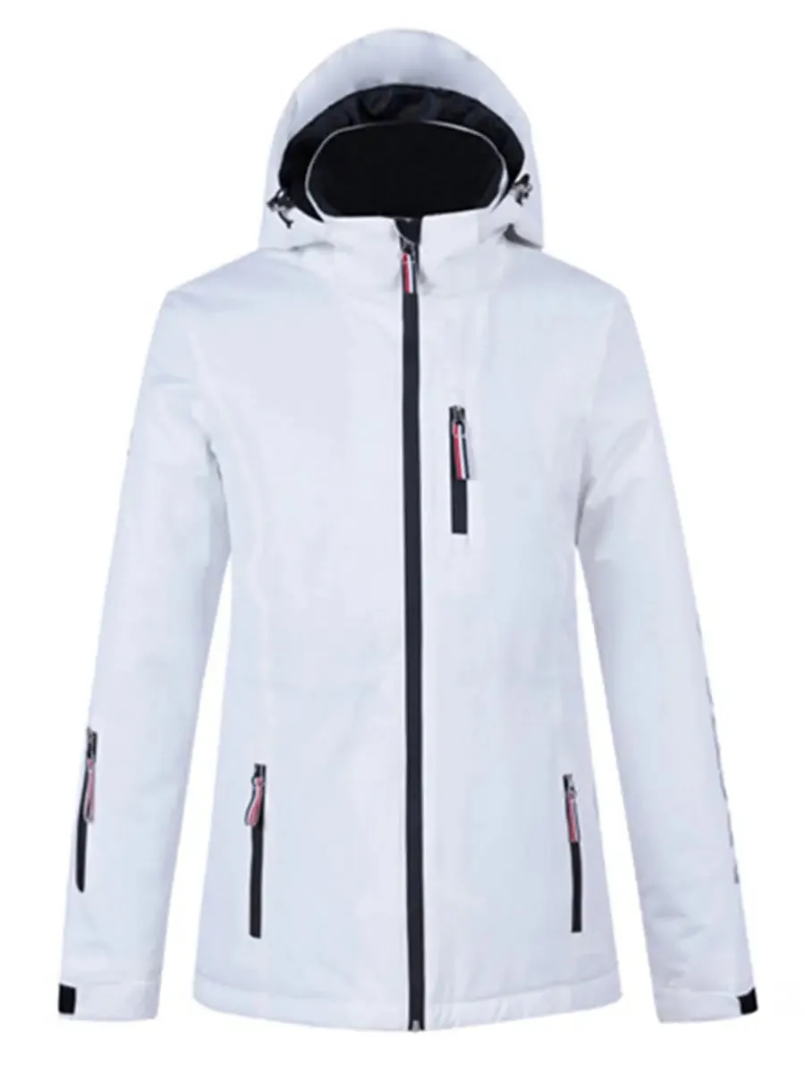 Solid White Insulated Ski Jacket with Detachable Hat