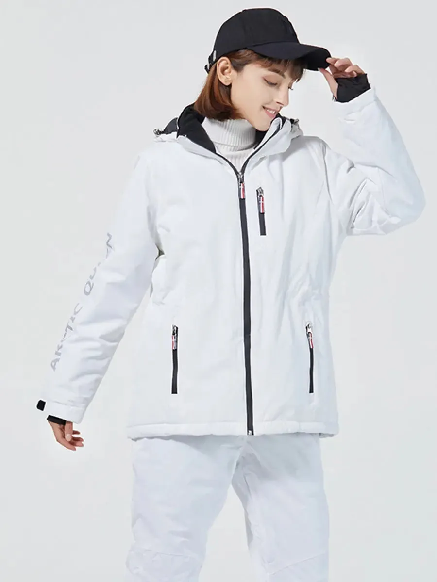 Solid White Insulated Ski Jacket with Detachable Hat