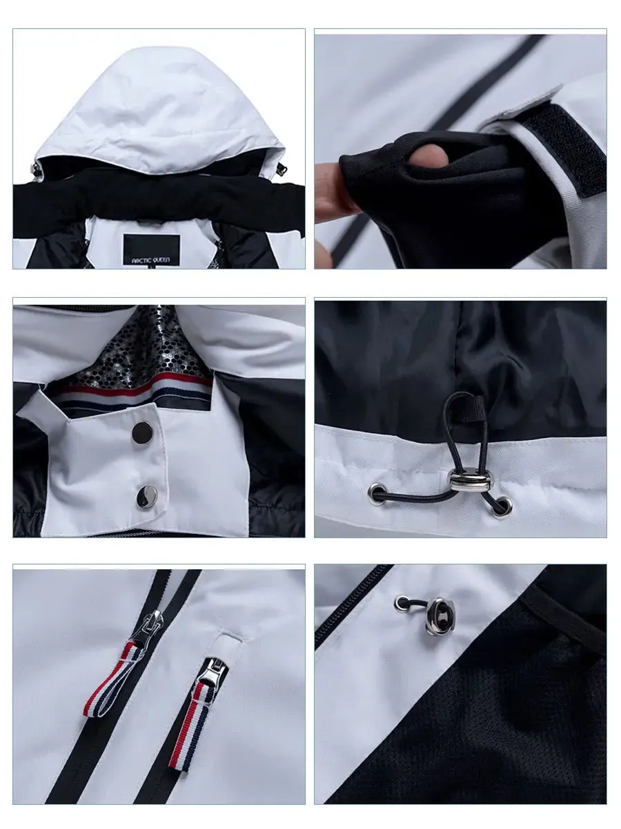 Solid White Insulated Ski Jacket with Detachable Hat
