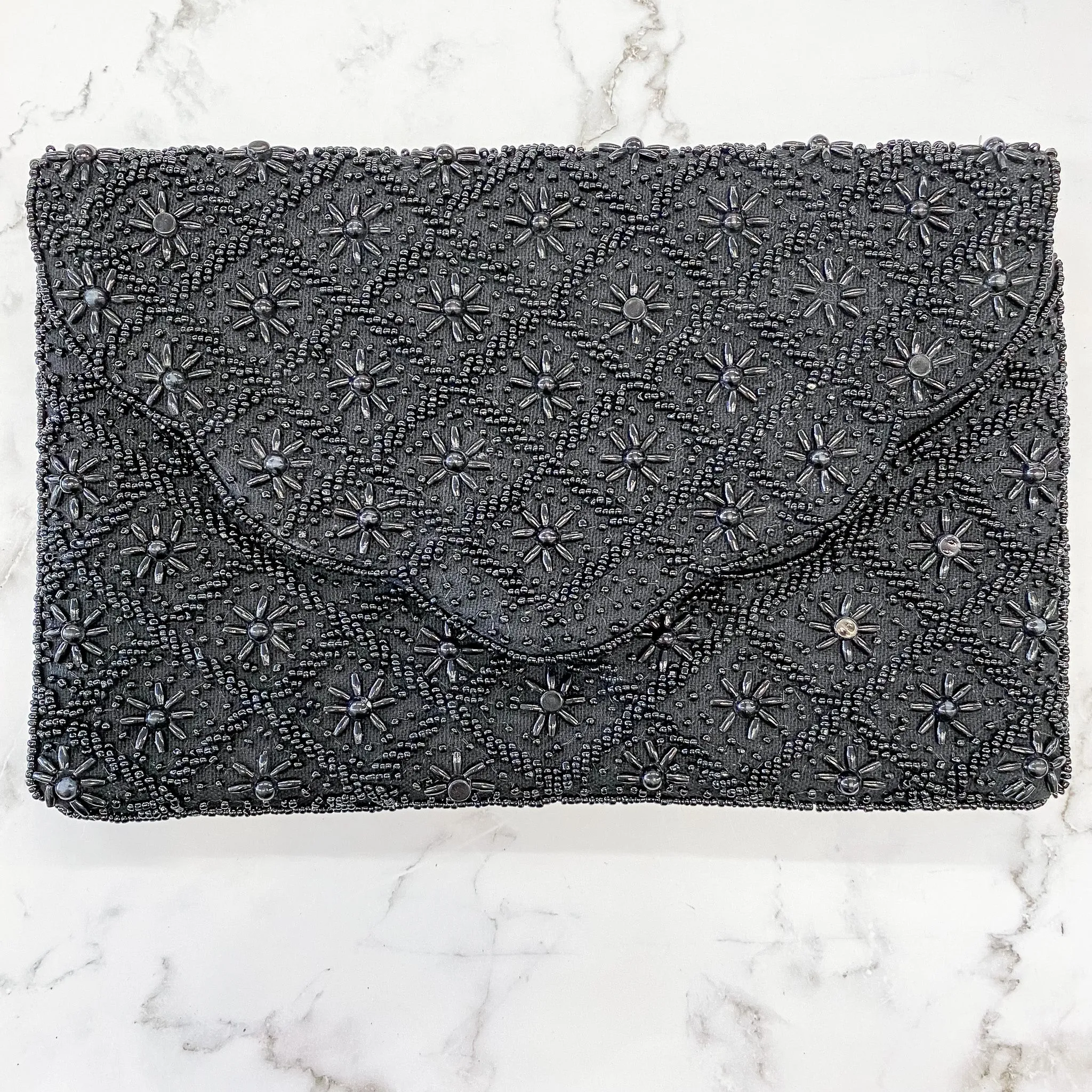 Starburst Black Scalloped Beaded Crossbody