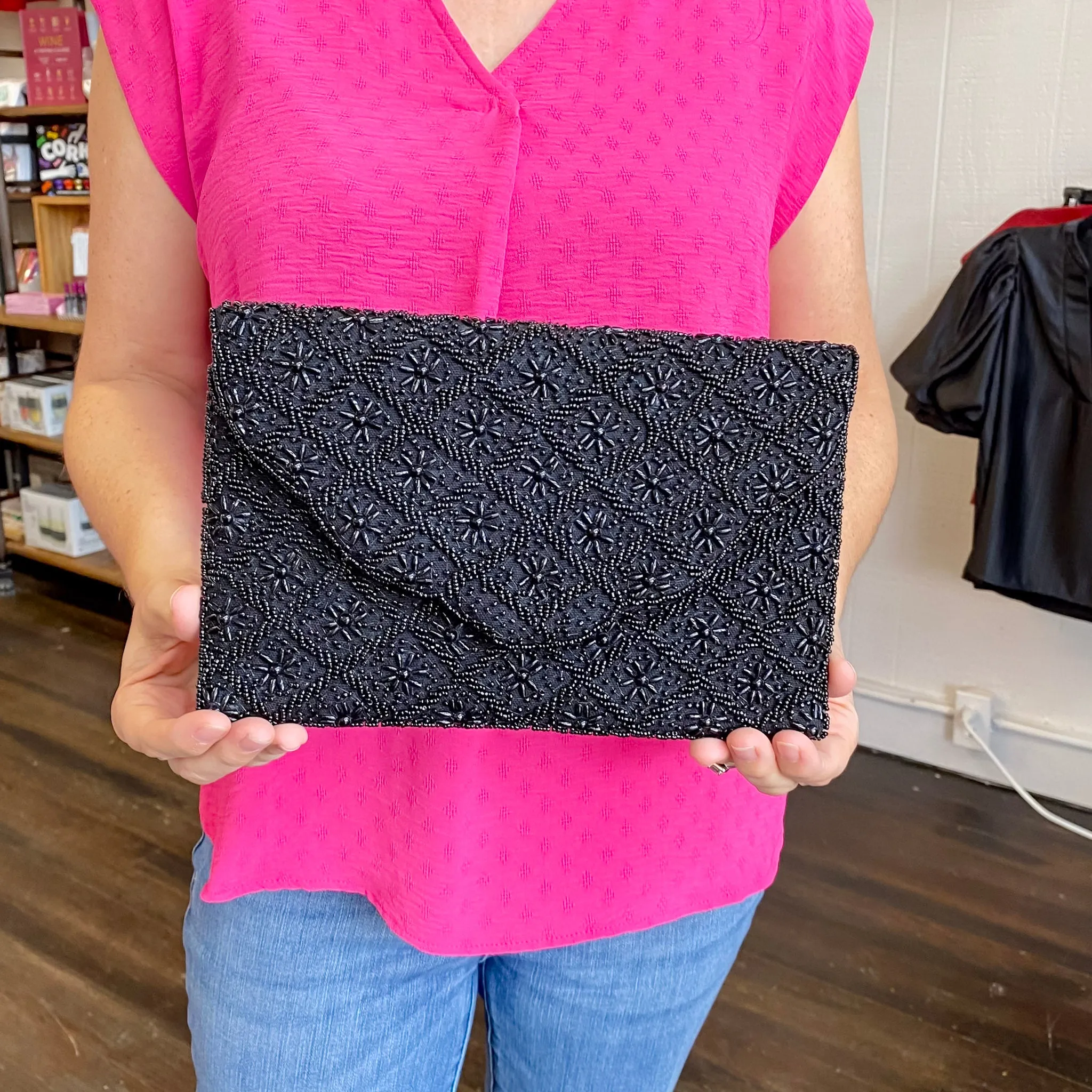 Starburst Black Scalloped Beaded Crossbody