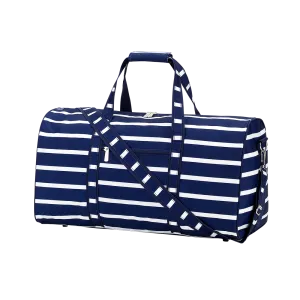 Striped Navy Custom Overnight Bag with Embroidered Name or Monogram, Weekend Travel Bag, Sports Bag, Dance Bag, Boys Duffel Bag, Girls Bag