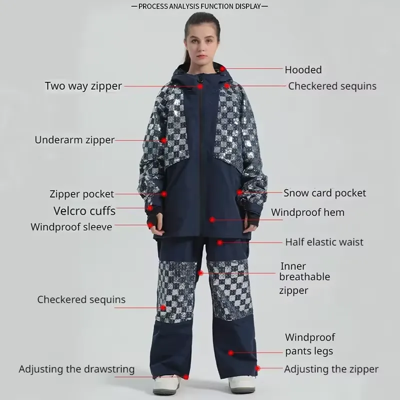 Unique Sequins 2 Pieces Skiing Suits for Women