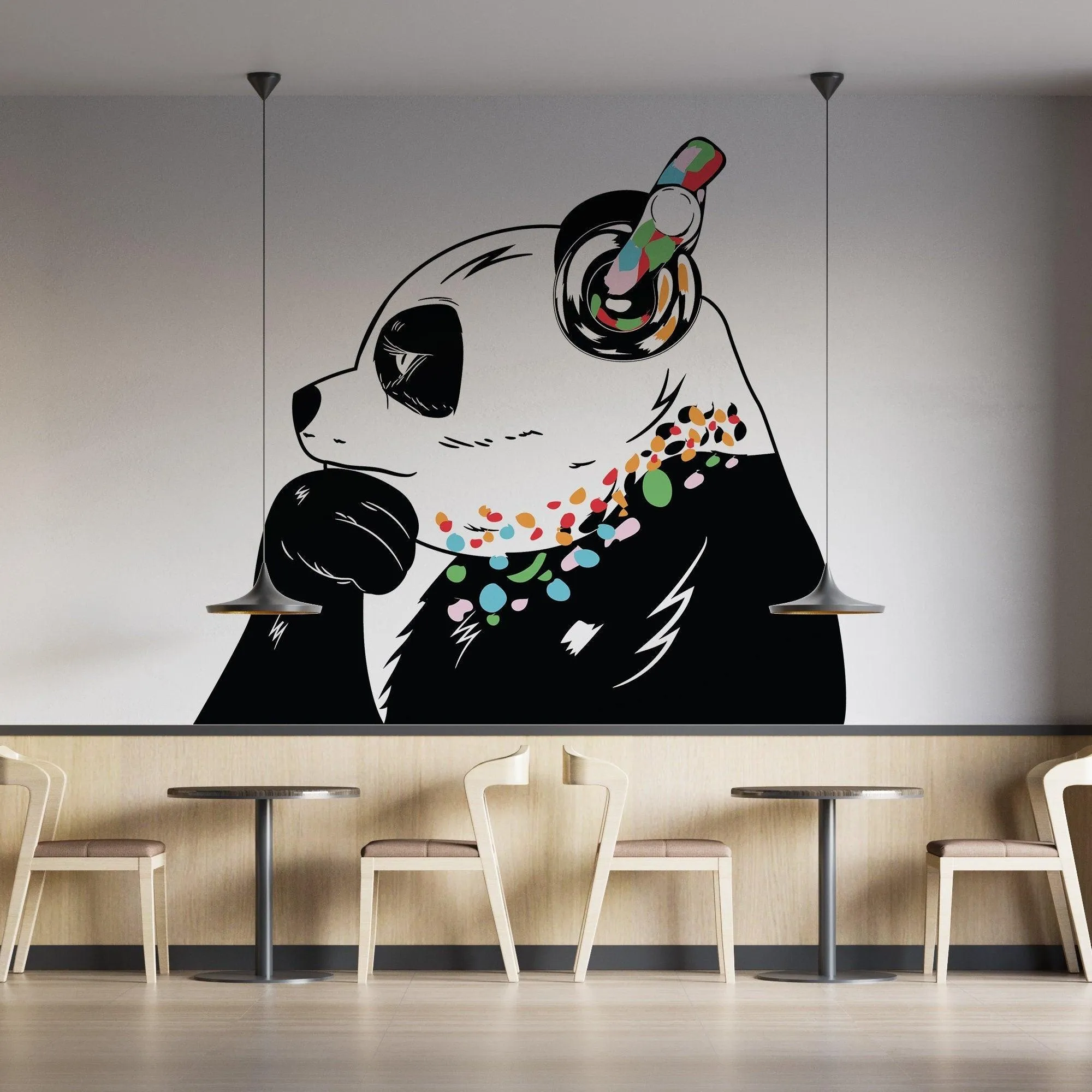 Vinyl Sticker Art - Panda Bear With Headphones, DJ Bear Wall Decal