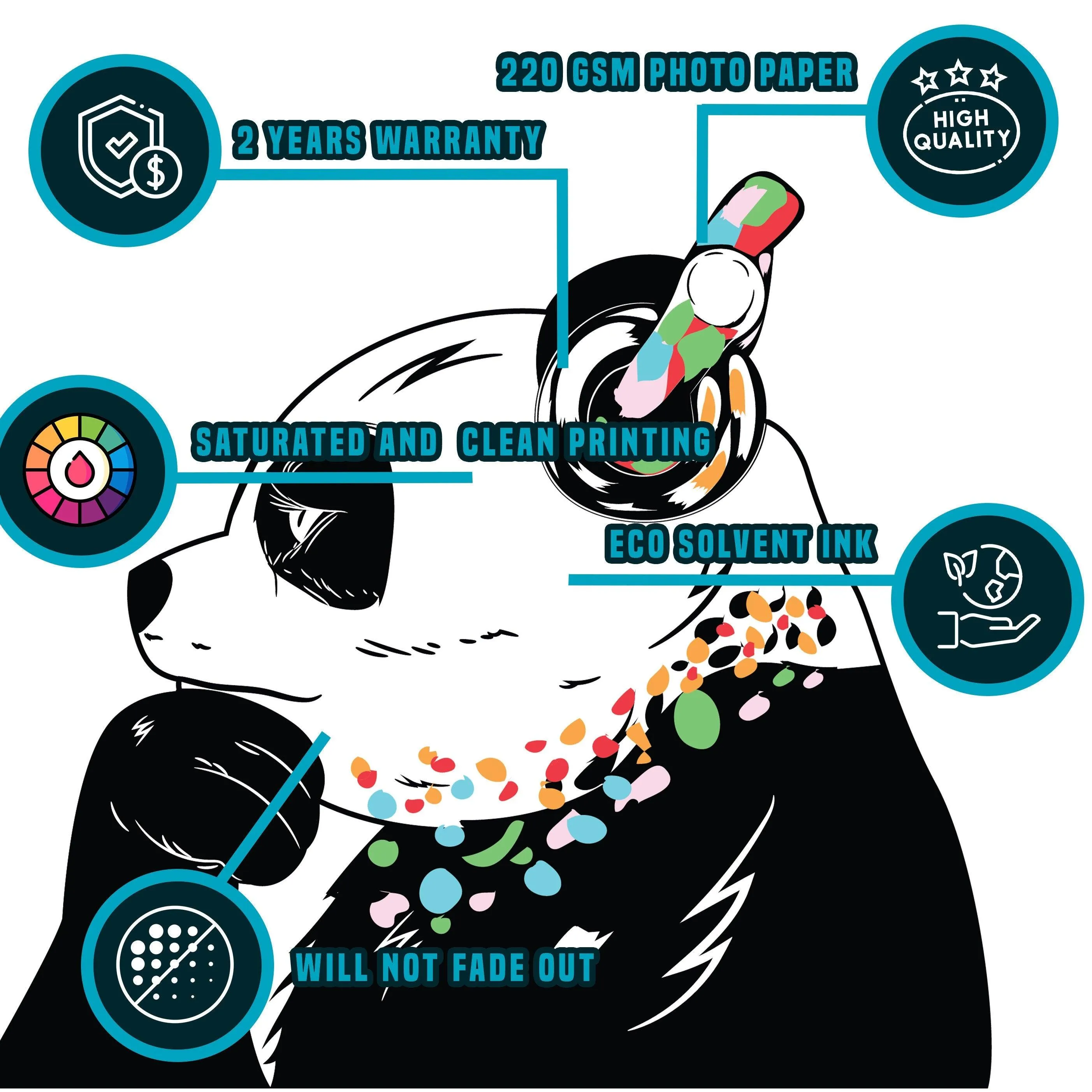 Vinyl Sticker Art - Panda Bear With Headphones, DJ Bear Wall Decal