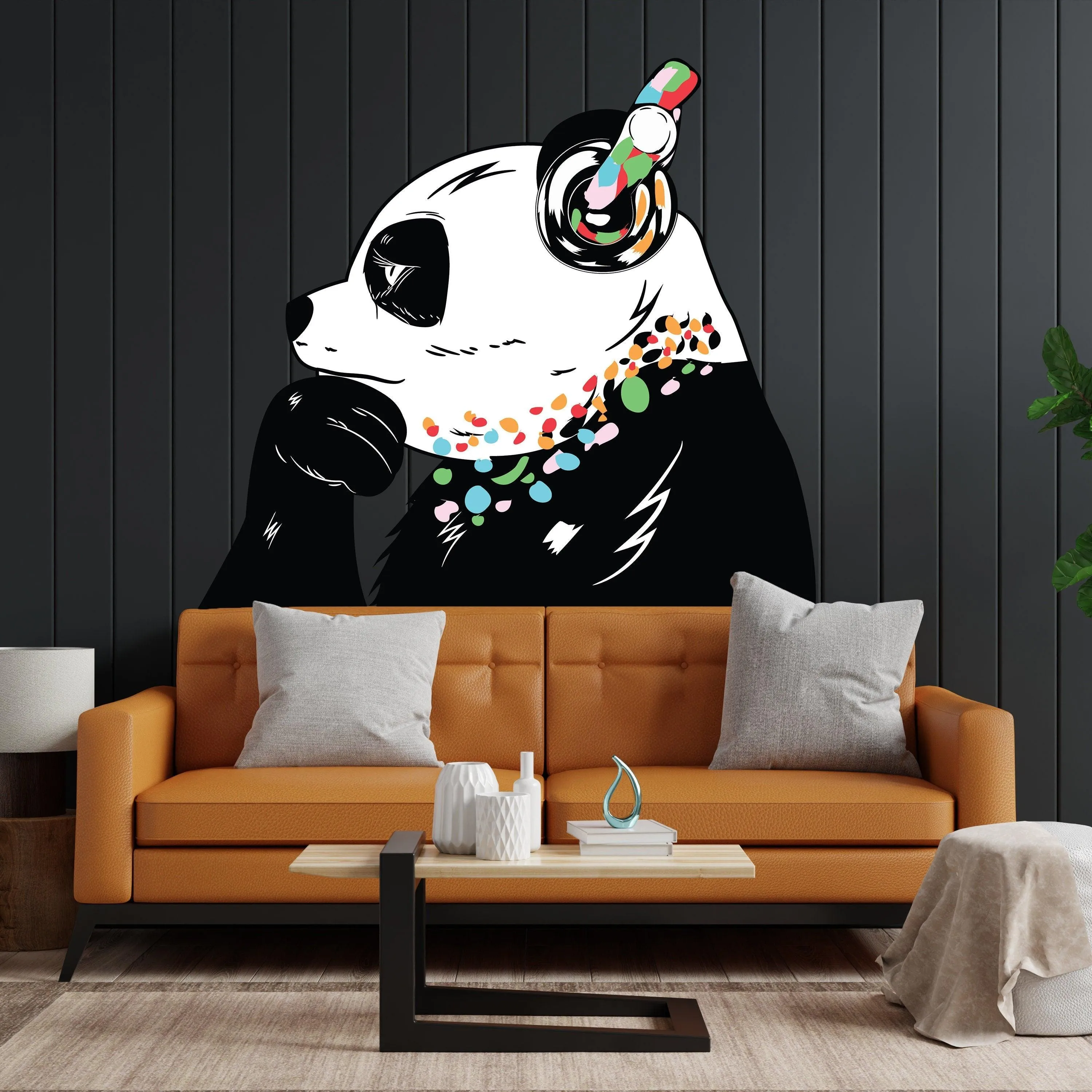 Vinyl Sticker Art - Panda Bear With Headphones, DJ Bear Wall Decal