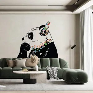 Vinyl Sticker Art - Panda Bear With Headphones, DJ Bear Wall Decal