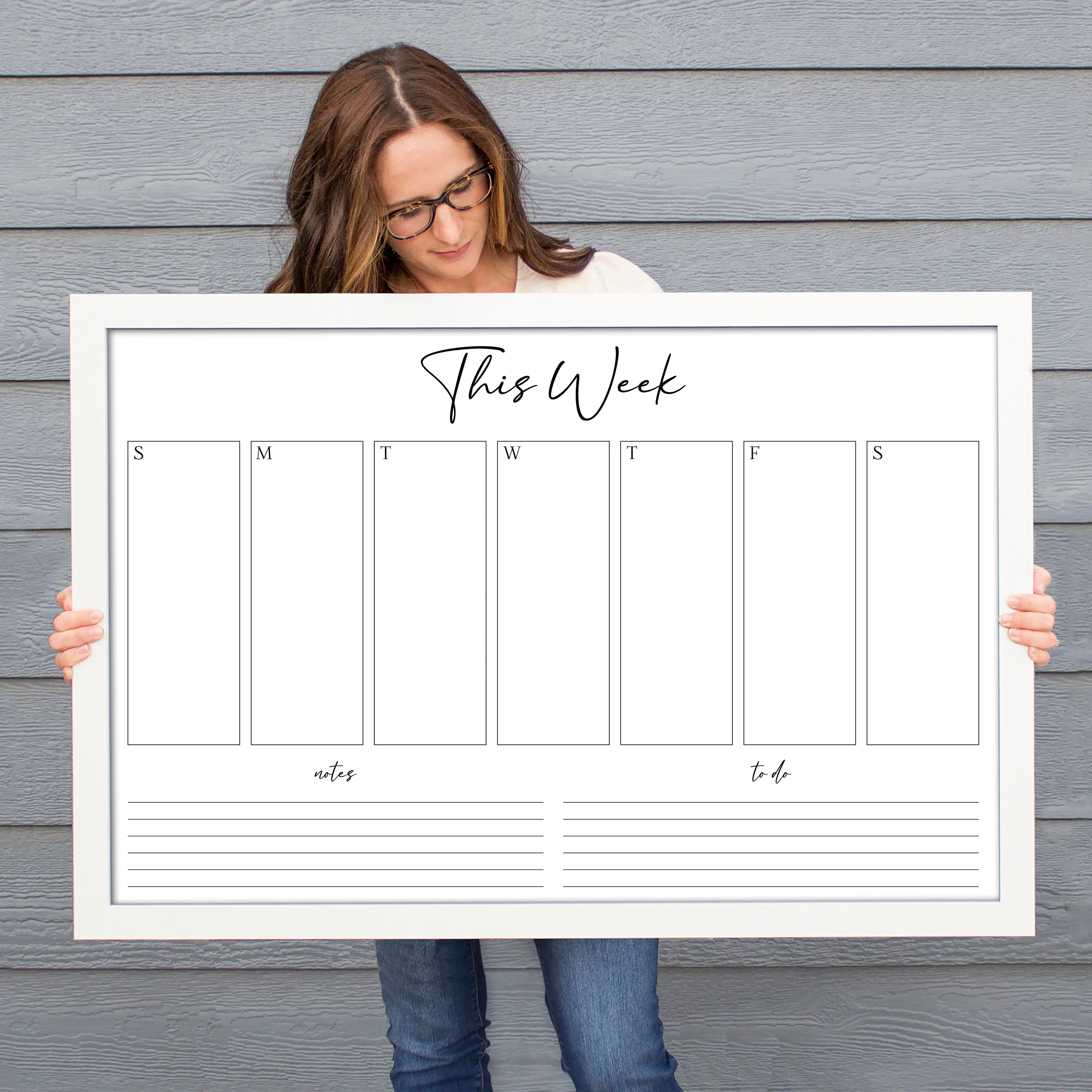 Weekly Framed Whiteboard Calendar   2 sections | Horizontal Pennington