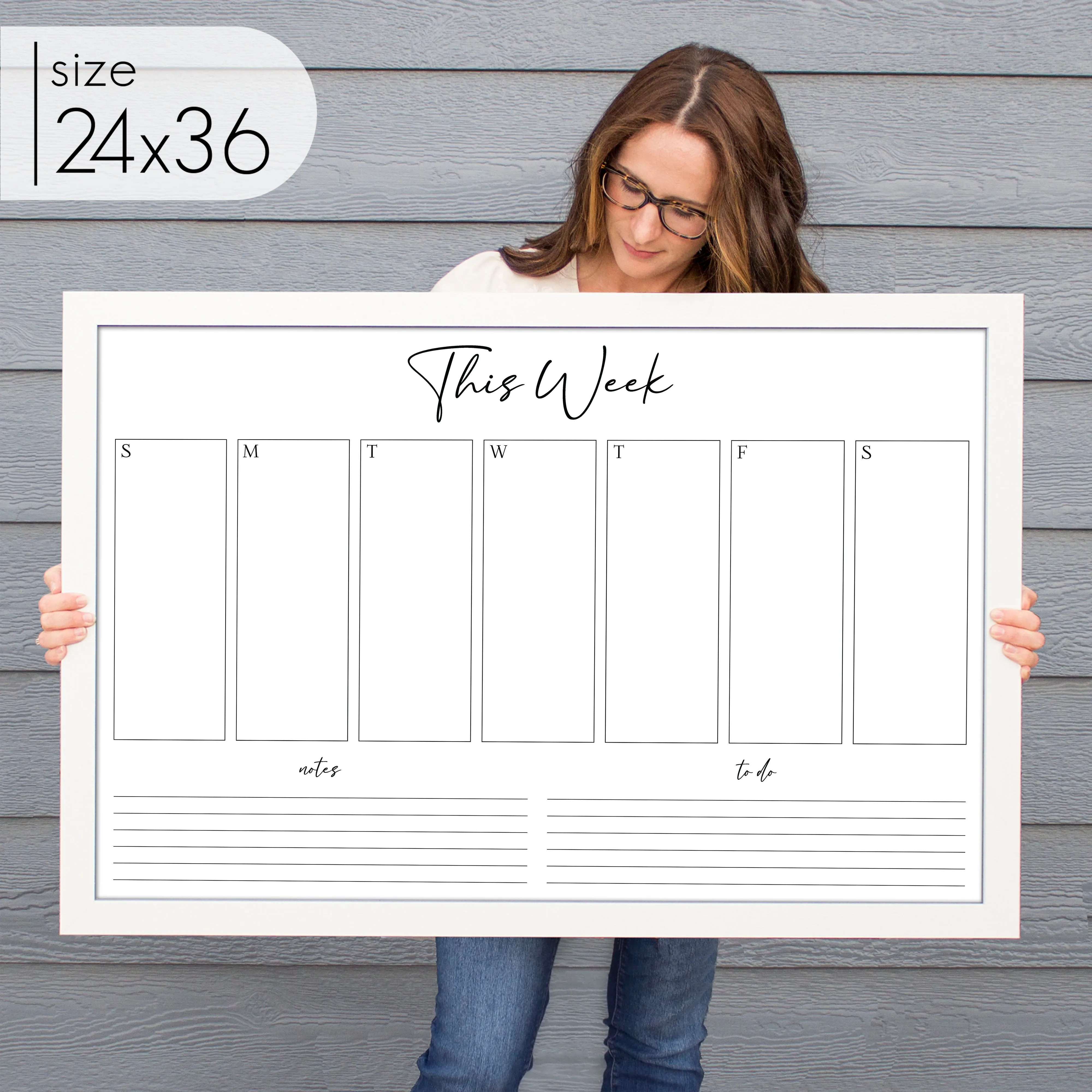 Weekly Framed Whiteboard Calendar   2 sections | Horizontal Pennington
