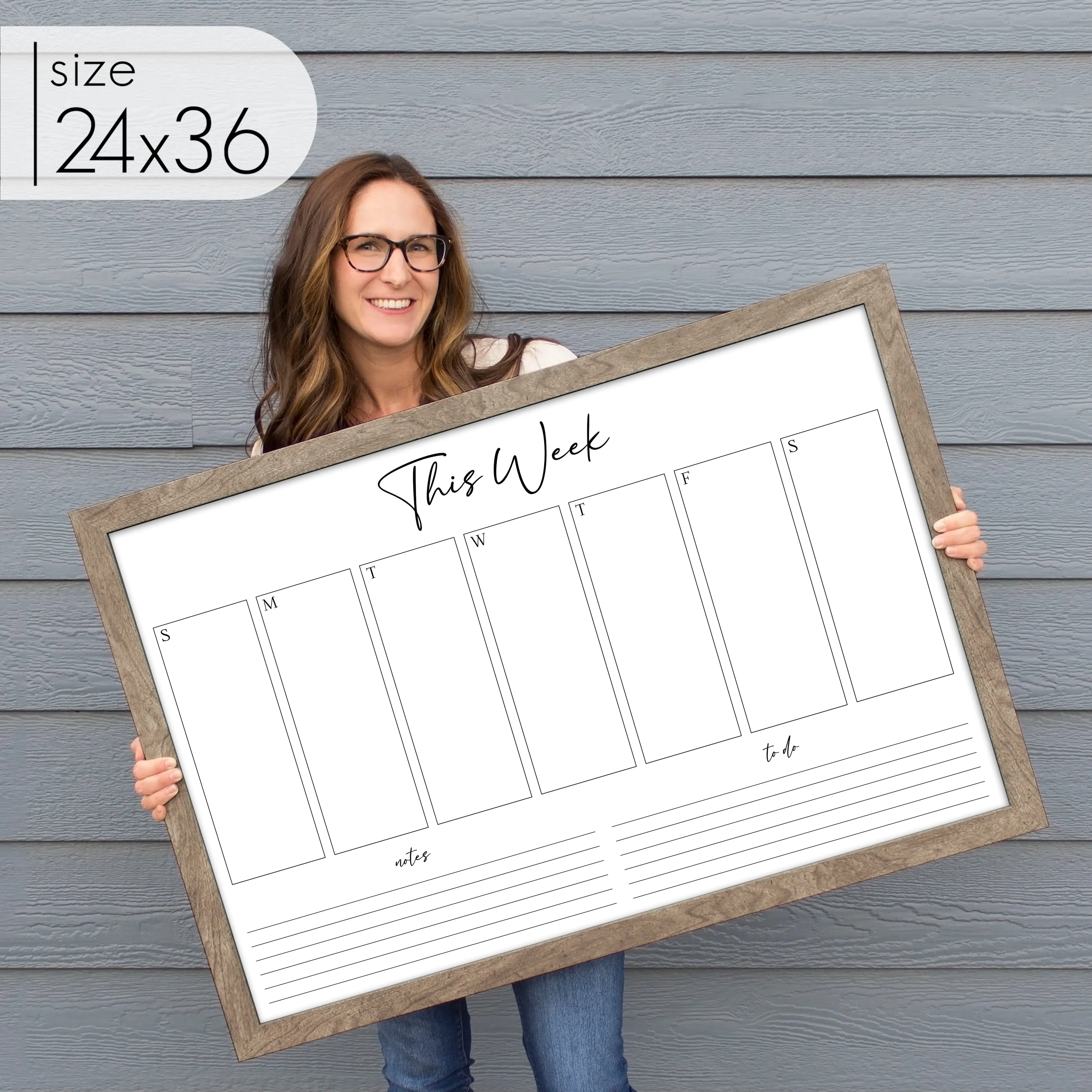 Weekly Framed Whiteboard Calendar   2 sections | Horizontal Pennington