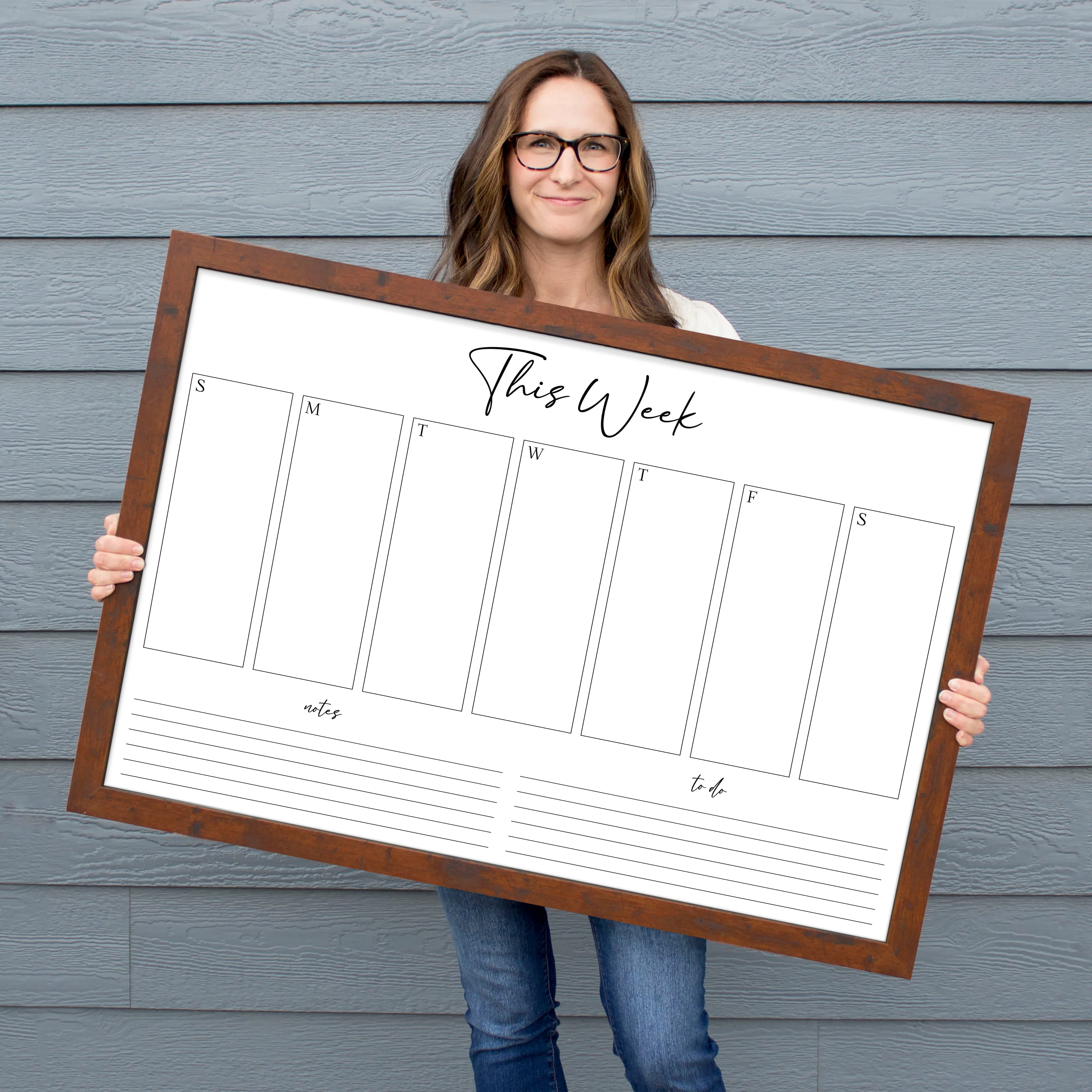 Weekly Framed Whiteboard Calendar   2 sections | Horizontal Pennington