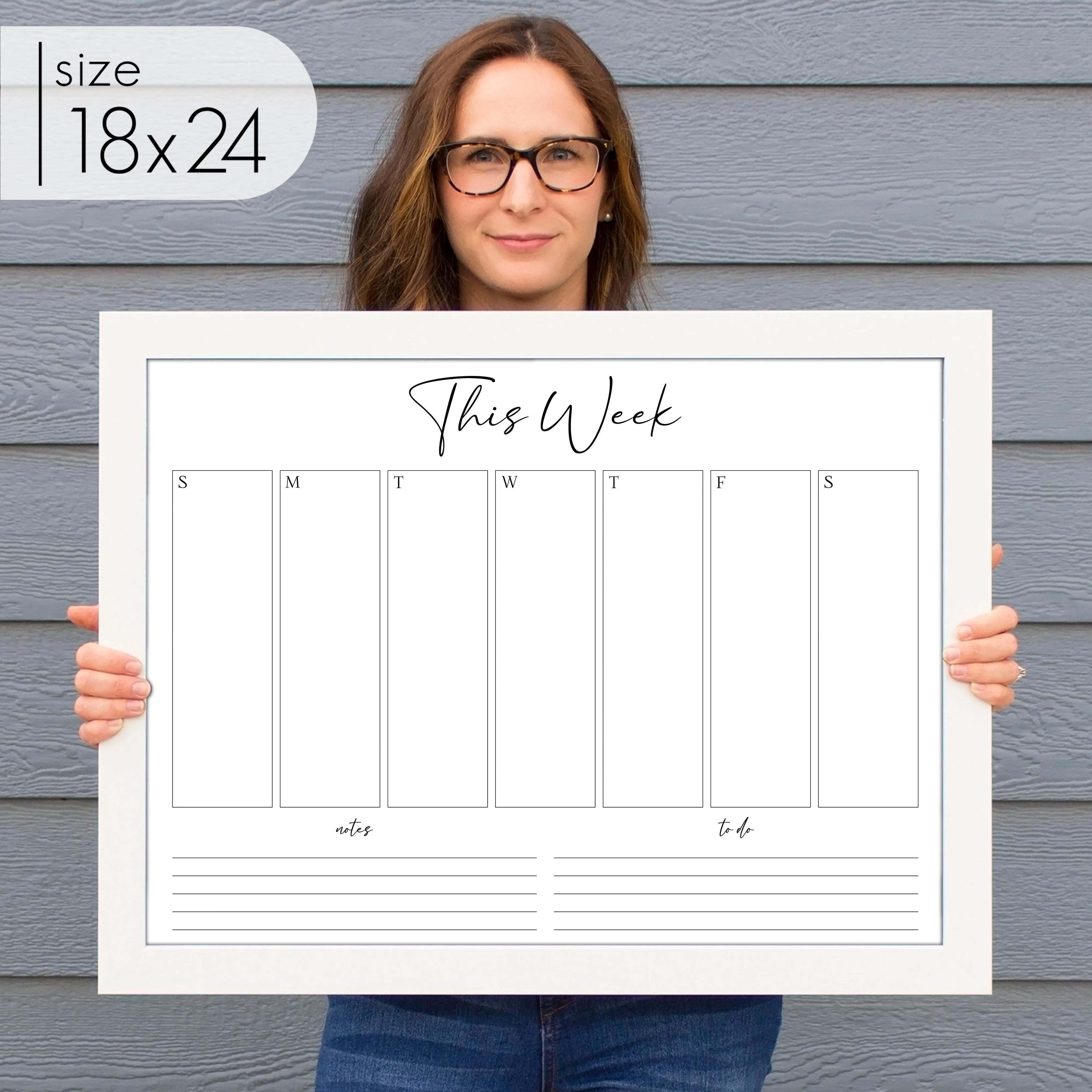 Weekly Framed Whiteboard Calendar   2 sections | Horizontal Pennington