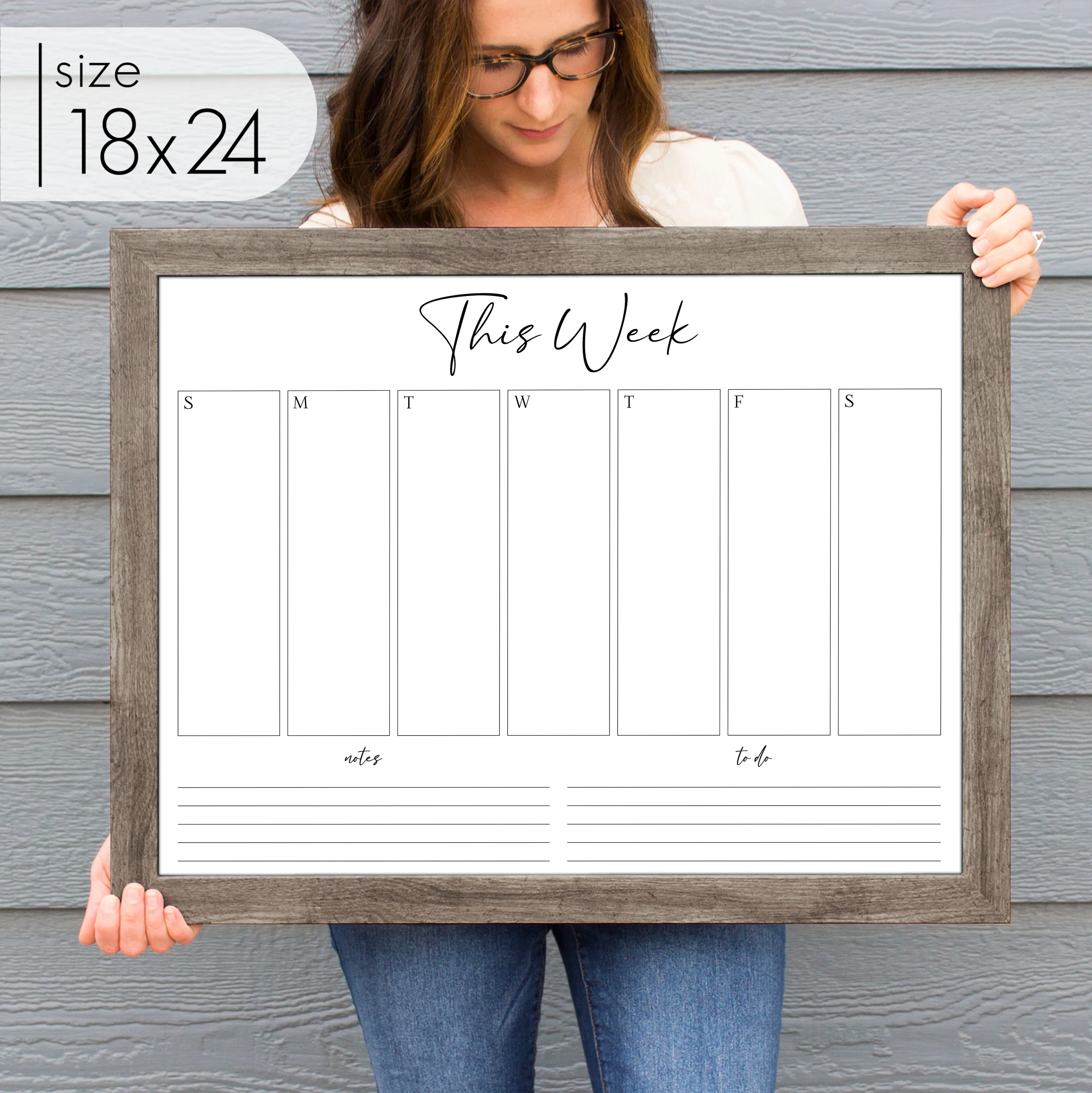 Weekly Framed Whiteboard Calendar   2 sections | Horizontal Pennington