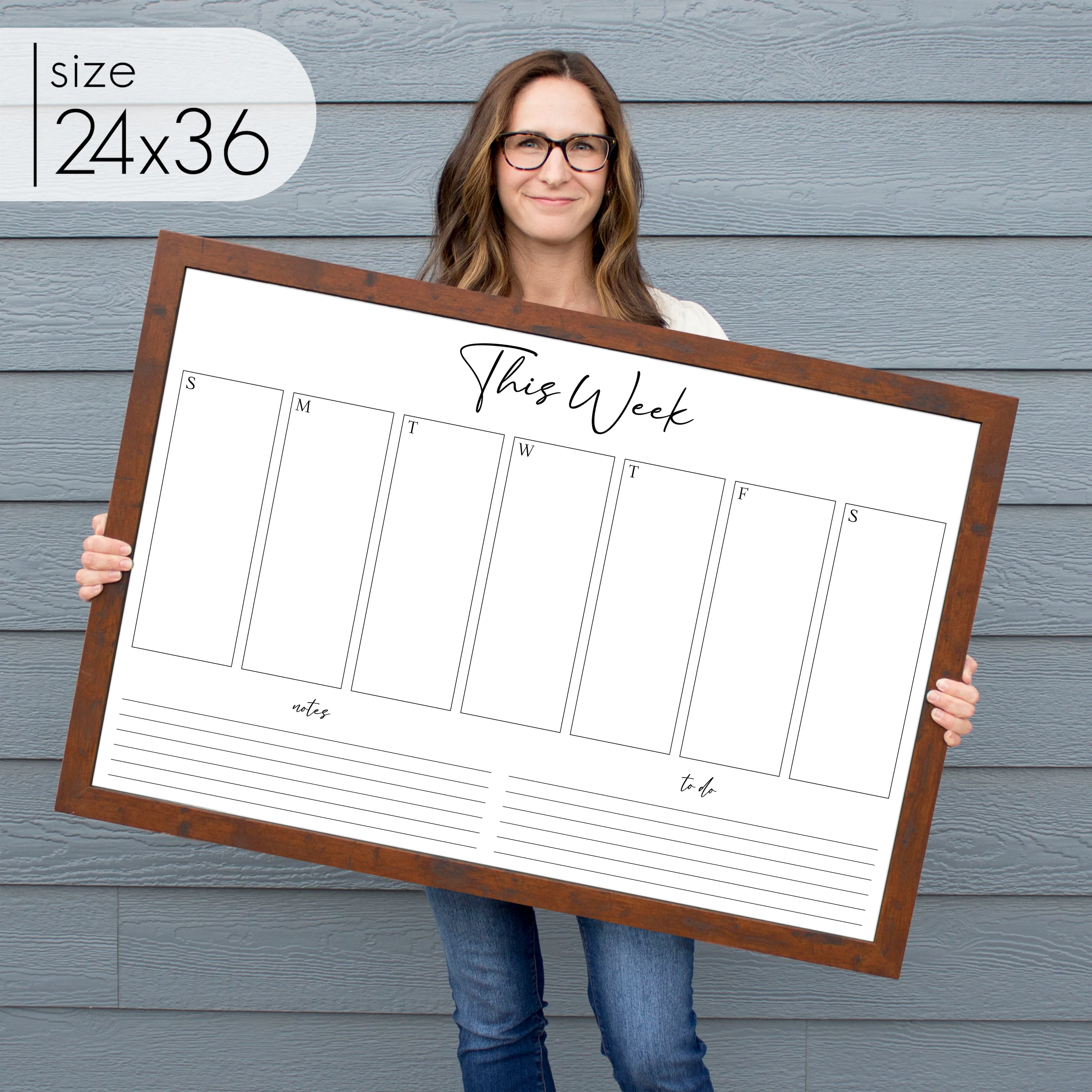 Weekly Framed Whiteboard Calendar   2 sections | Horizontal Pennington