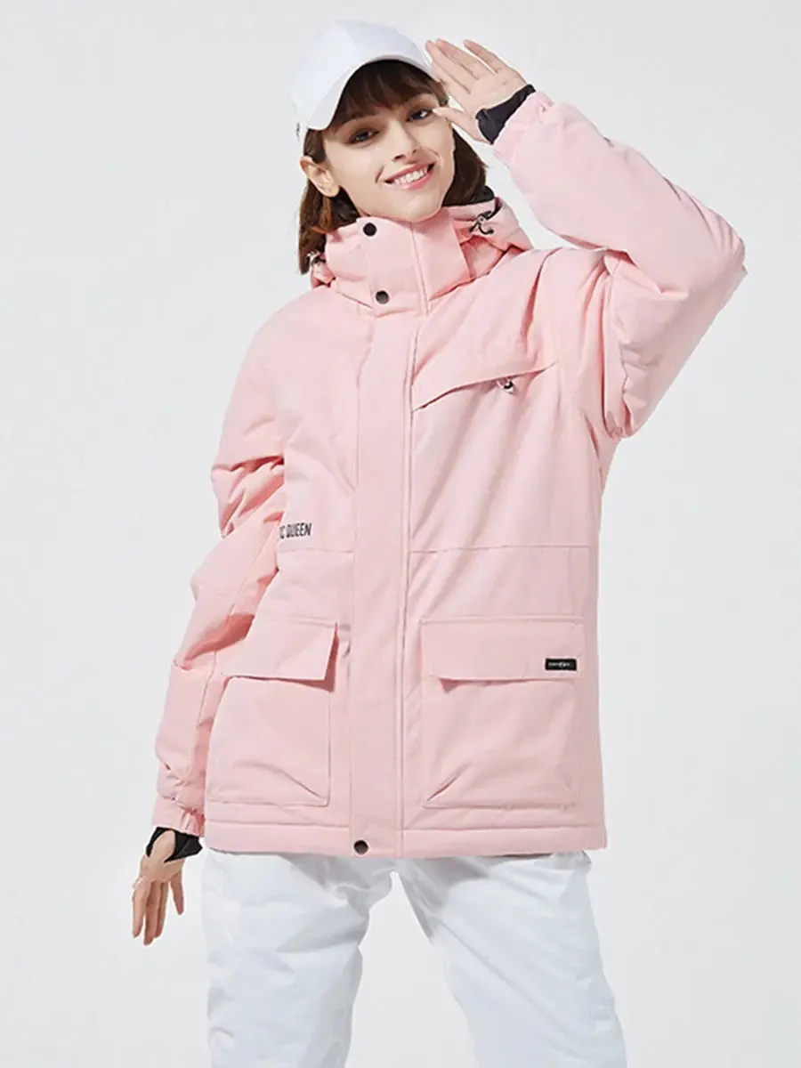 Women Colorblock Insulated Cargo Ski Jacket