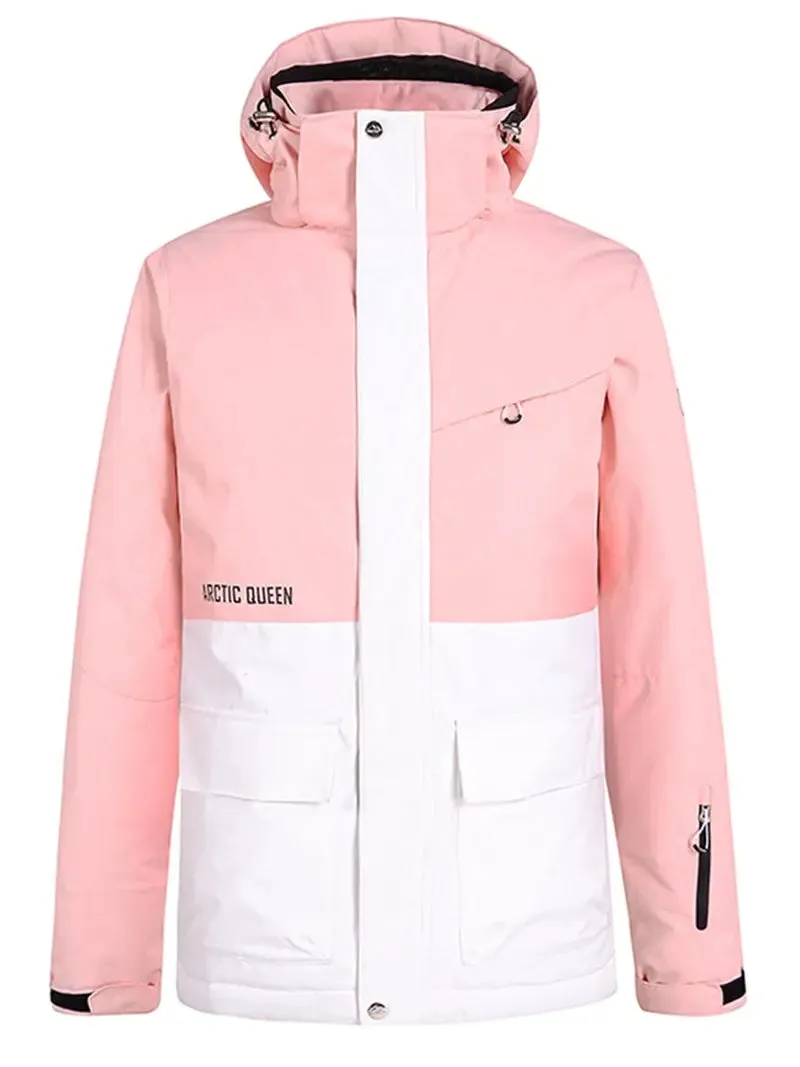 Women Colorblock Insulated Cargo Ski Jacket