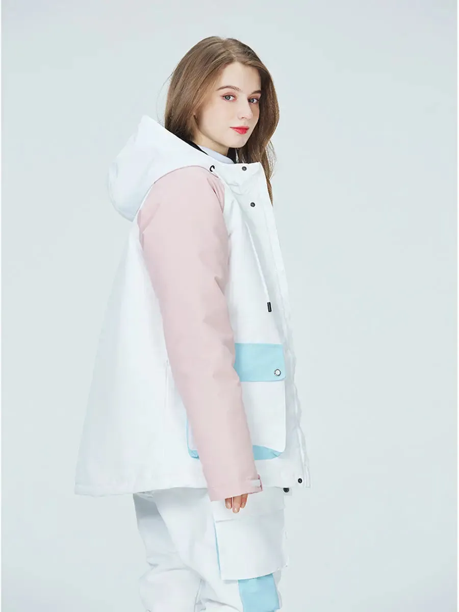 Women Colorblock Insulated Cargo Snow Jacket for Outdoor Sports