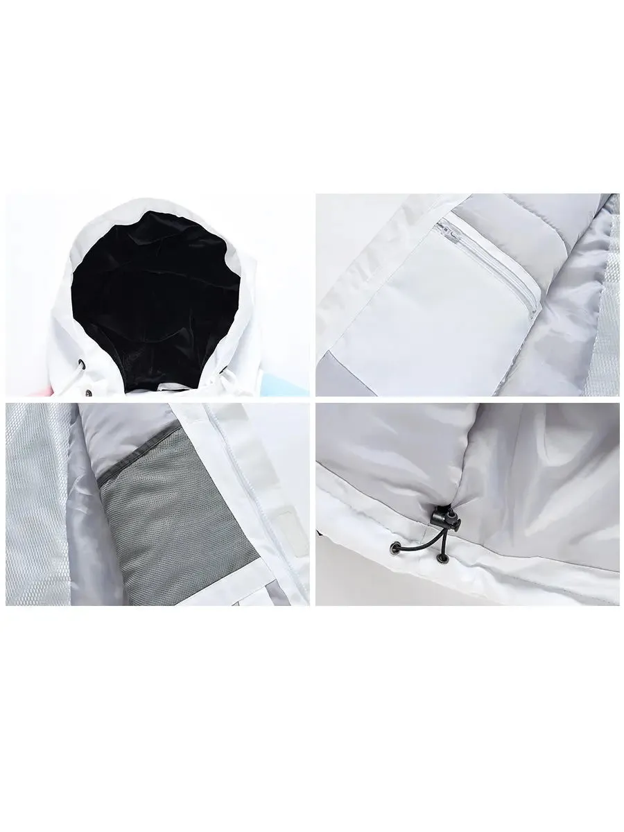 Women Colorblock Insulated Cargo Snow Jacket for Outdoor Sports