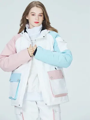 Women Colorblock Insulated Cargo Snow Jacket for Outdoor Sports