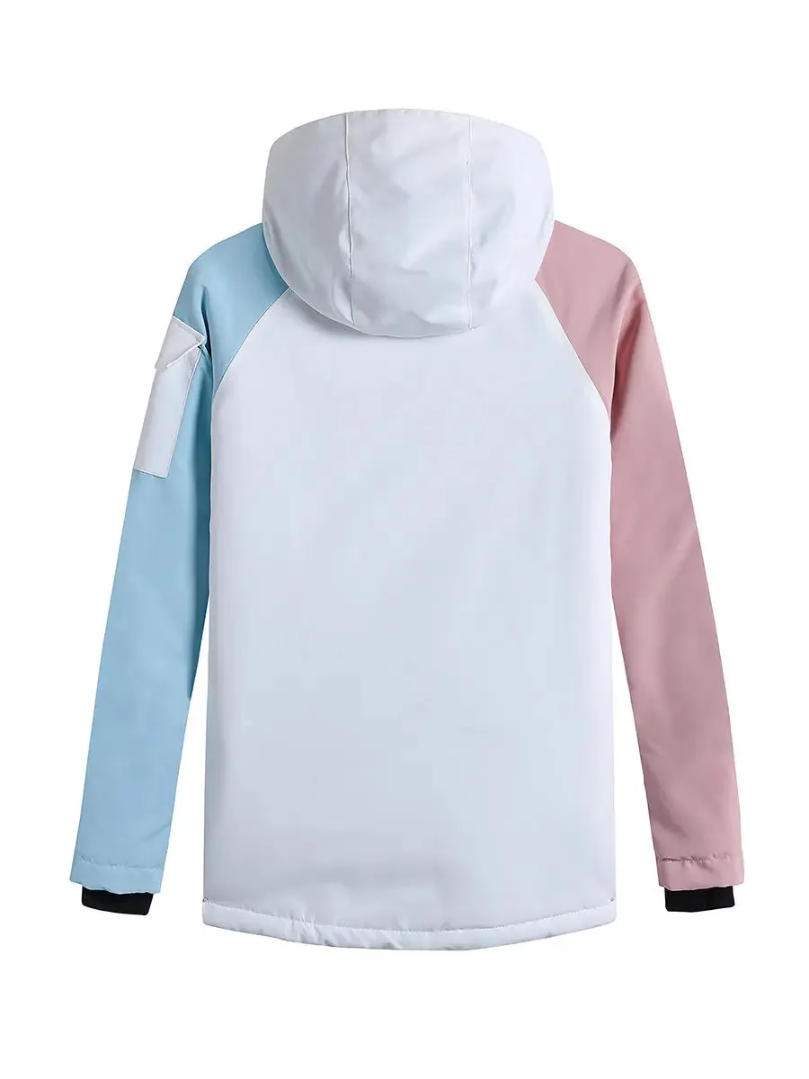 Women Colorblock Insulated Cargo Snow Jacket for Outdoor Sports