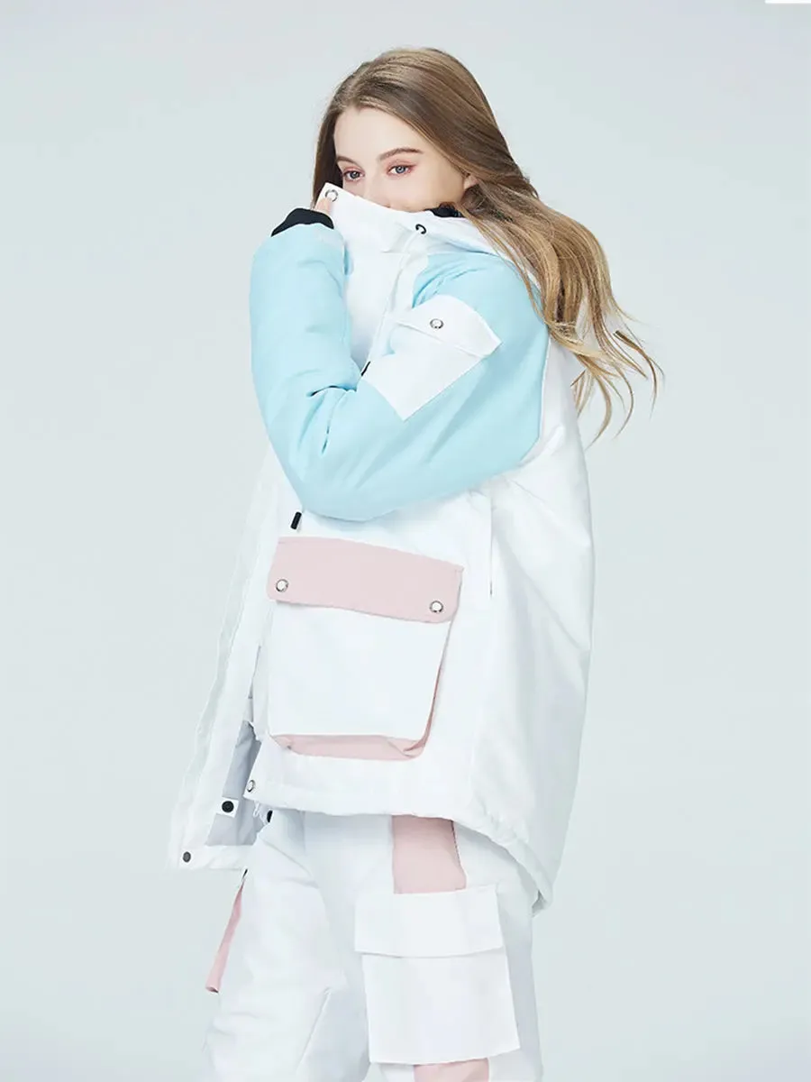 Women Colorblock Insulated Cargo Snow Jacket for Outdoor Sports