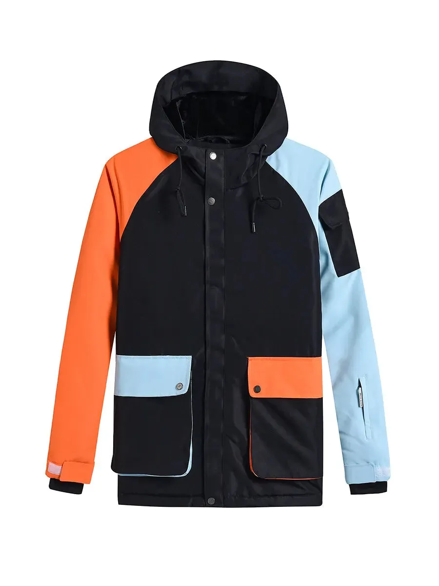 Women Colorblock Insulated Cargo Snow Jacket for Outdoor Sports