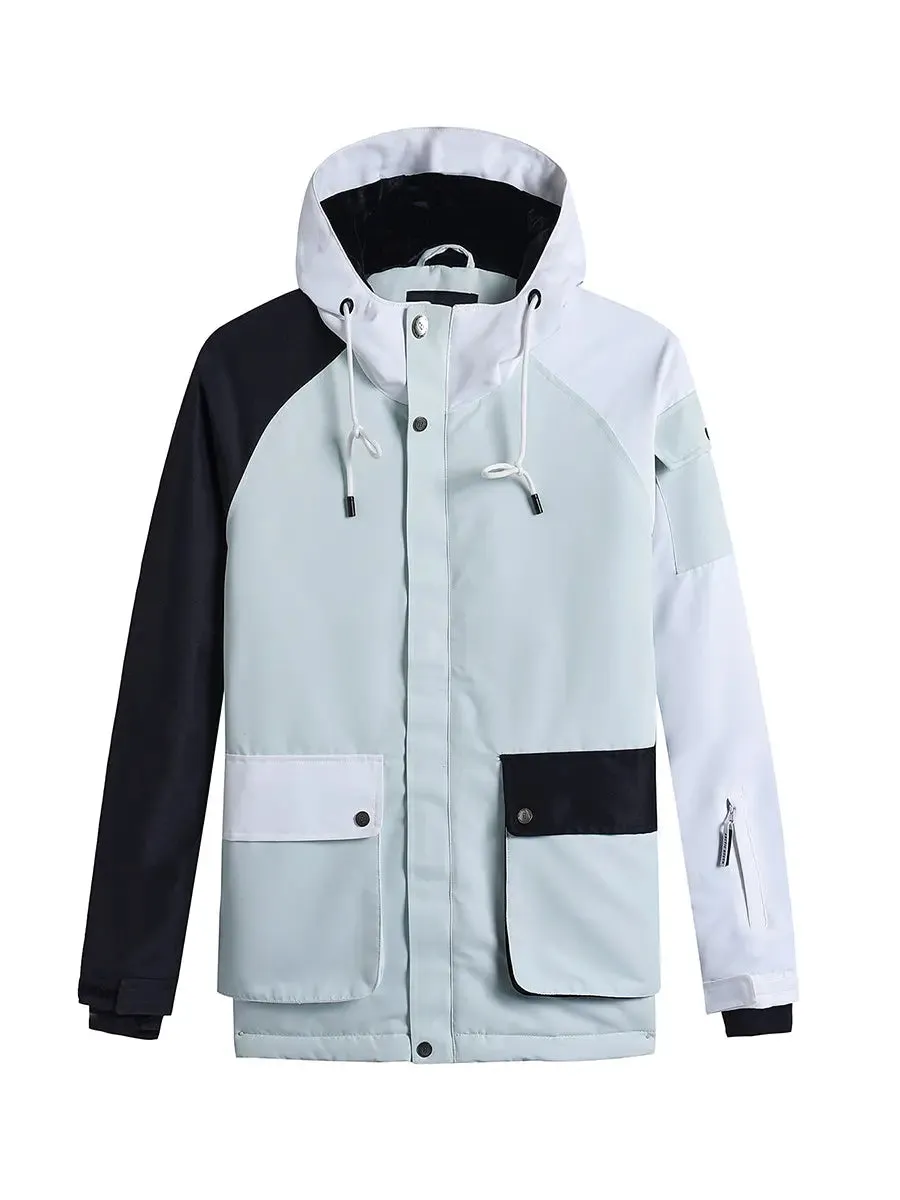Women Colorblock Insulated Cargo Snow Jacket for Outdoor Sports