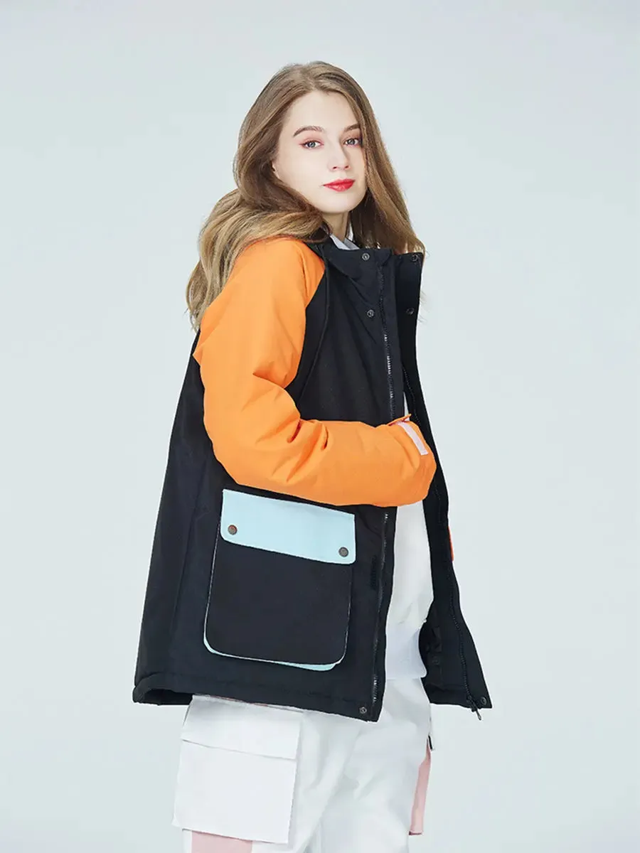 Women Colorblock Insulated Cargo Snow Jacket for Outdoor Sports