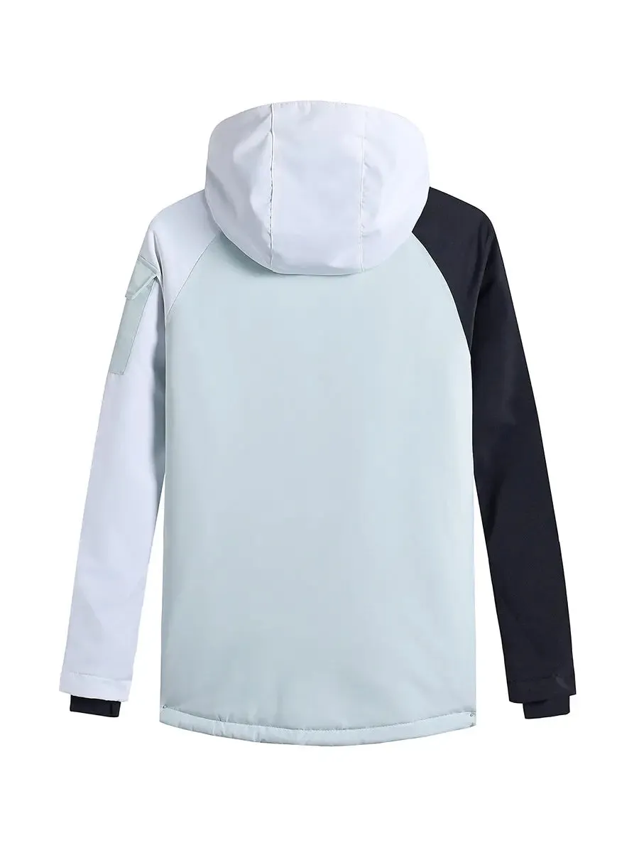 Women Colorblock Insulated Cargo Snow Jacket for Outdoor Sports