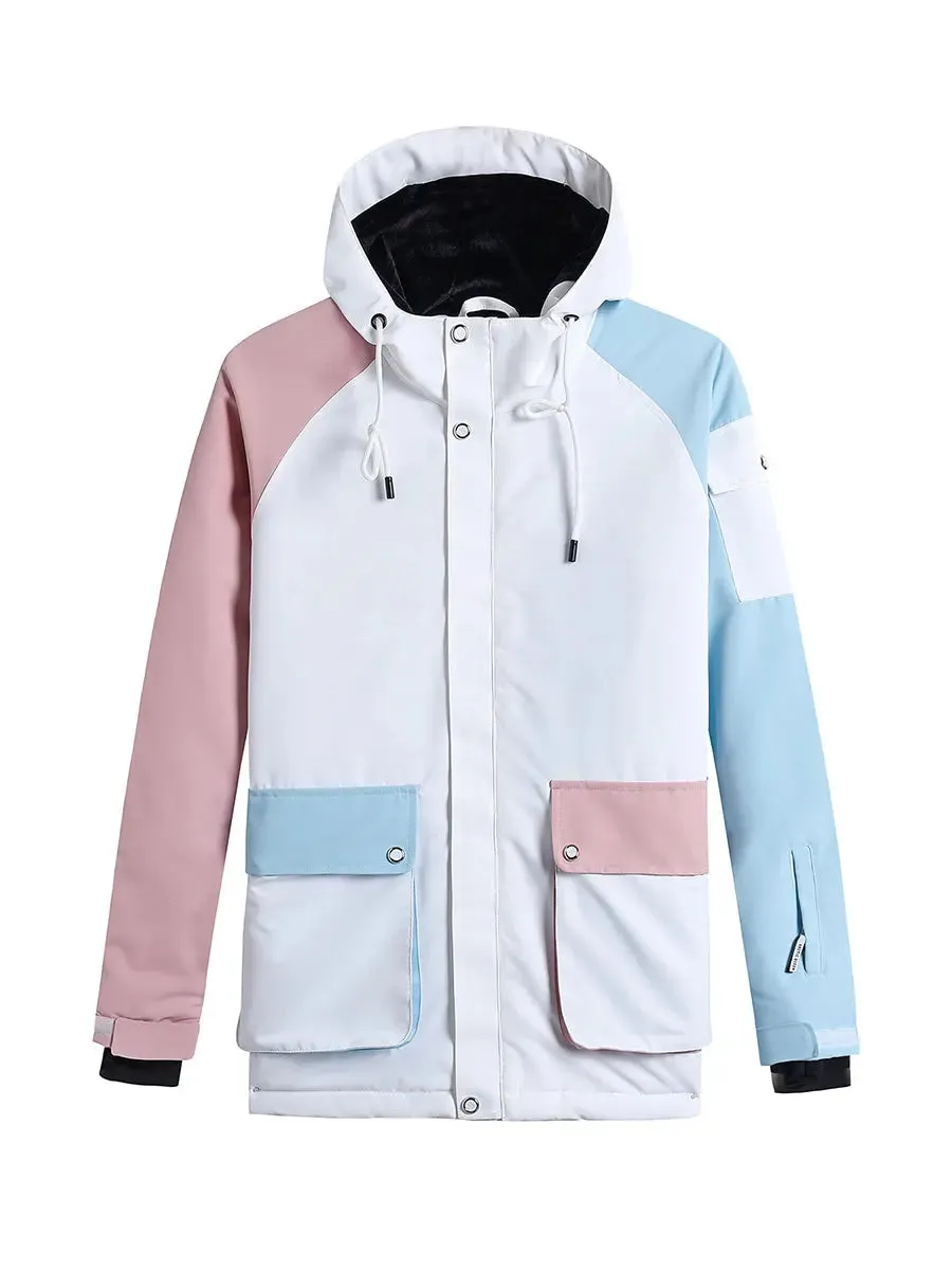Women Colorblock Insulated Cargo Snow Jacket for Outdoor Sports