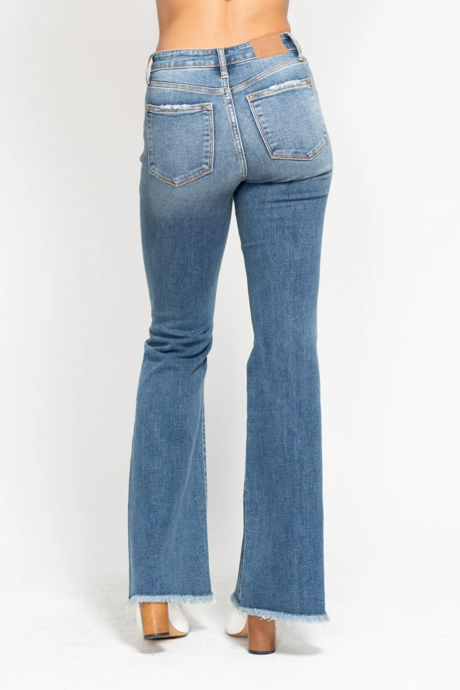Zelda Button Fly Flare Destroy Fray Hem Judy Blue Jeans