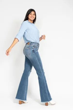 Zelda Button Fly Flare Destroy Fray Hem Judy Blue Jeans